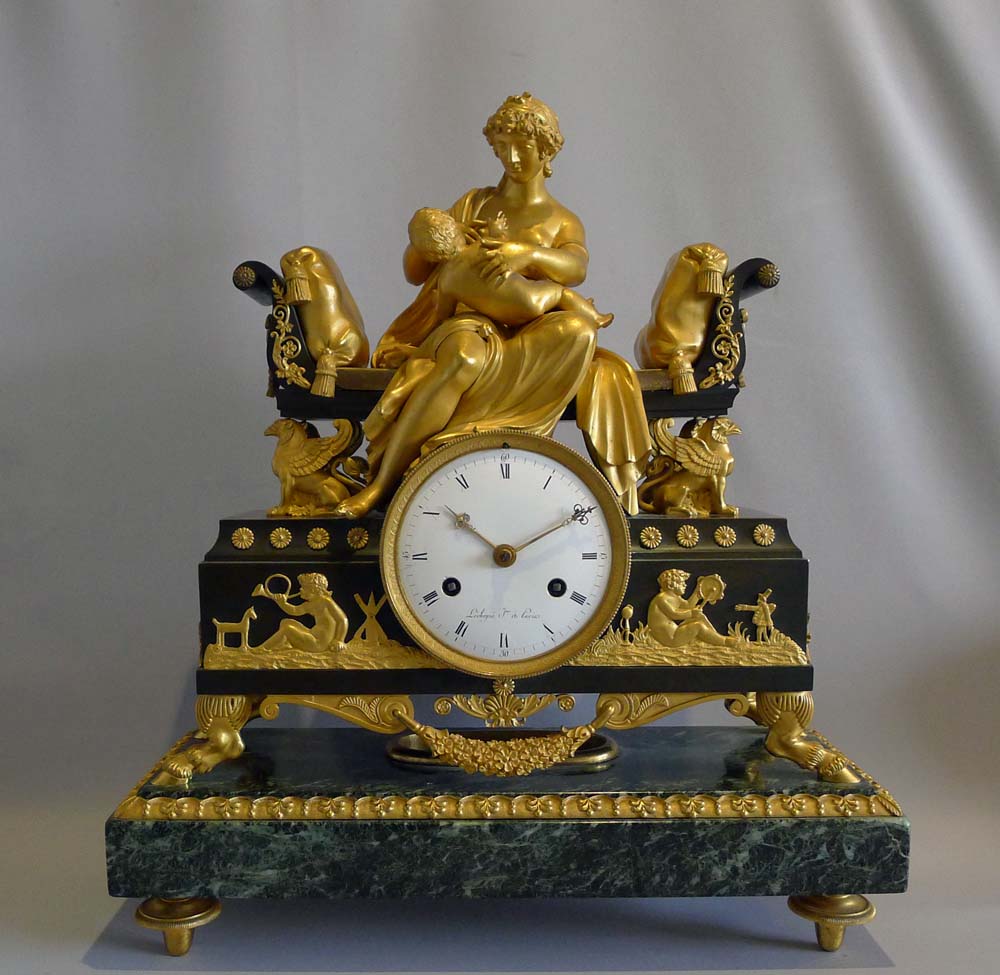 Antique French Empire clock by Adam L'Echopie the younger of mother nursing her baby.