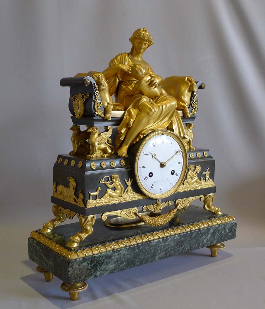 Antique French Empire clock by Adam L'Echopie the younger of mother nursing her baby.