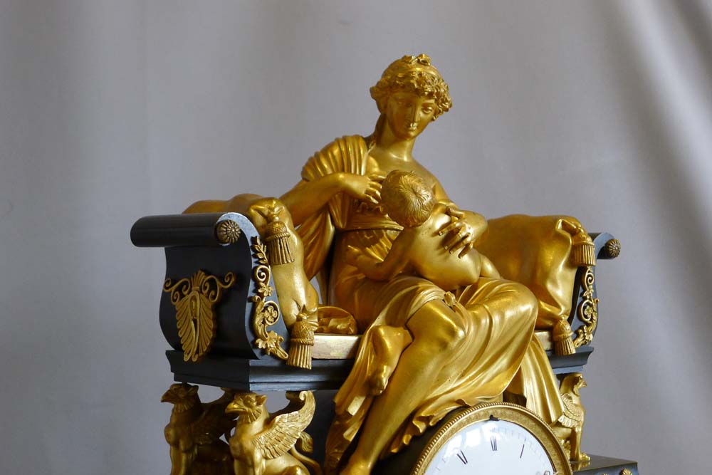 Antique French Empire clock by Adam L'Echopie the younger of mother nursing her baby.