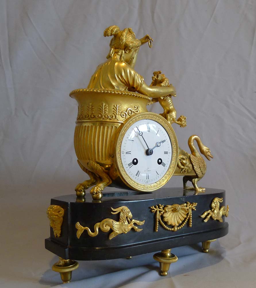 Antique French Empire clock of Aphrodite in her chariot designed by Jean-Andre Reiche.