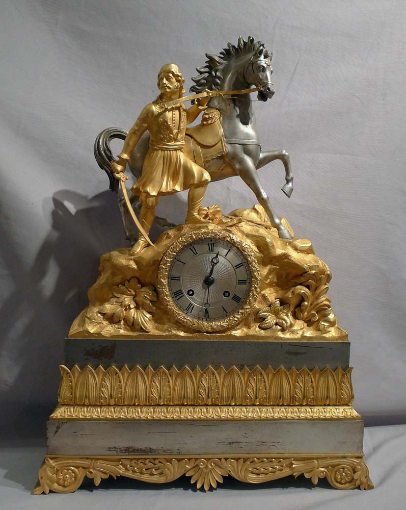 Antique French mantel clock of Greek Revolutionary Hero.