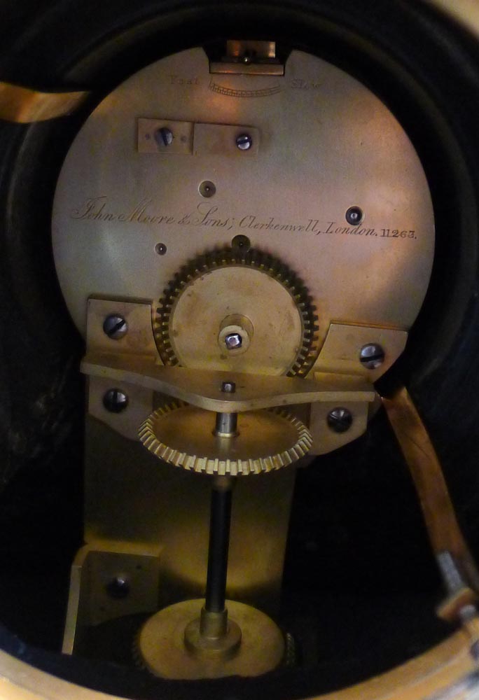 Antique English Egyptian revival mantel clock with fusee movement by Moore of London