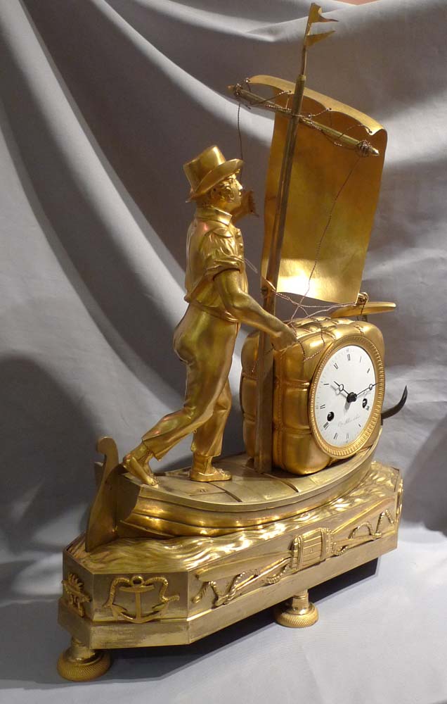 French Empire antique and rare genre matelot mantel clock.