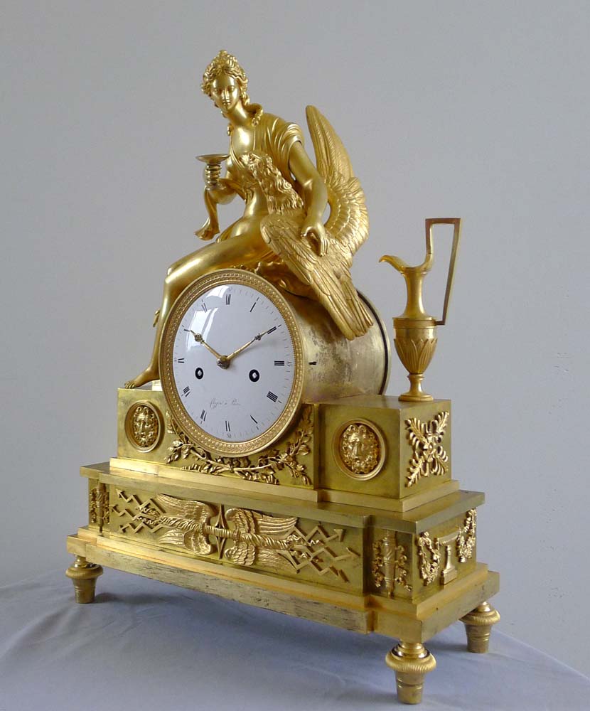 Antique French Empire ormolu clock depicting the goddess Juno or Hera.