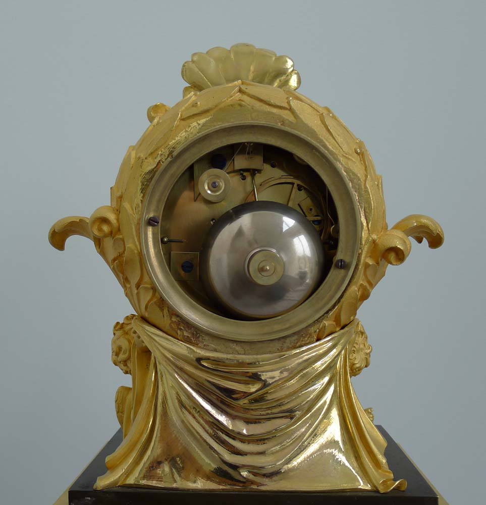 Antique Charles X patinated bronze and ormolu clock signed Pinedde a Poitiers.