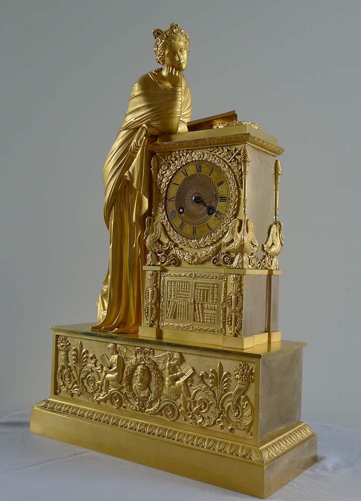 Antique French Charles X mantel clock by Guyerdet of Apollo's Muse Erato.