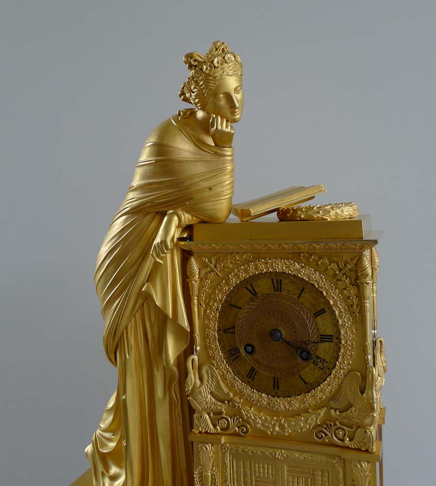 Antique French Charles X mantel clock by Guyerdet of Apollo's Muse Erato.