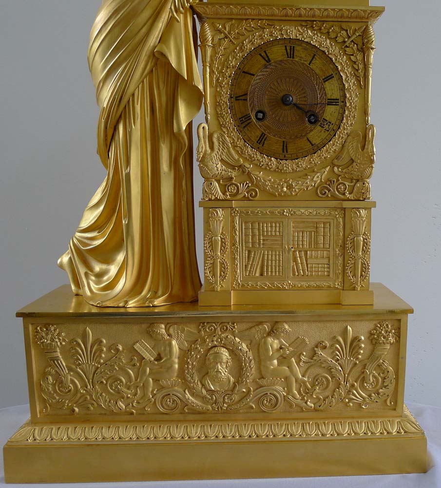 Antique French Charles X mantel clock by Guyerdet of Apollo's Muse Erato.