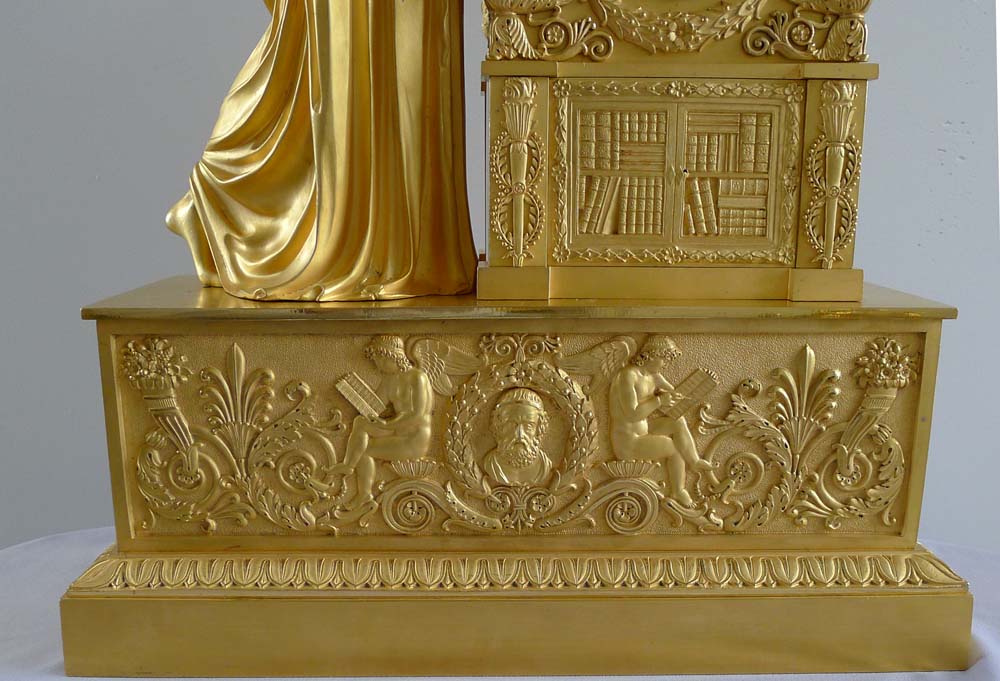 Antique French Charles X mantel clock by Guyerdet of Apollo's Muse Erato.
