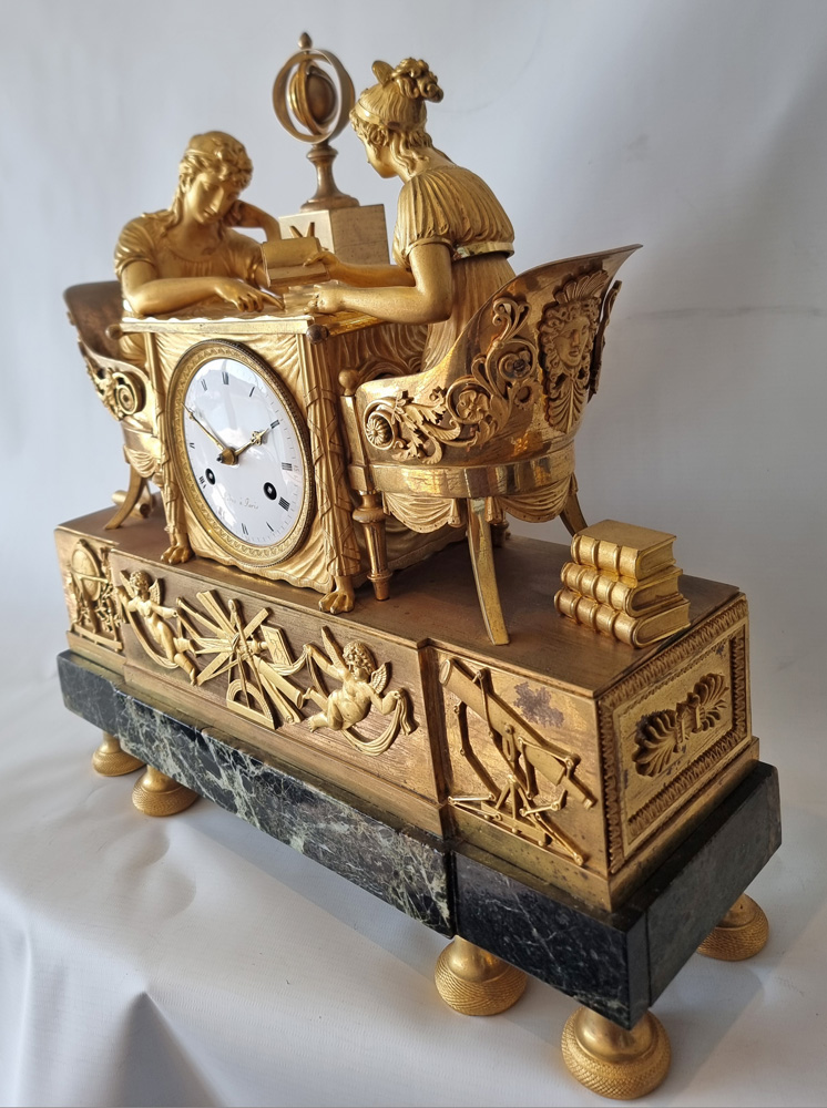 Antique French Empire mantel clock of the Astronomy Lesson by Jean-Andre Reiche