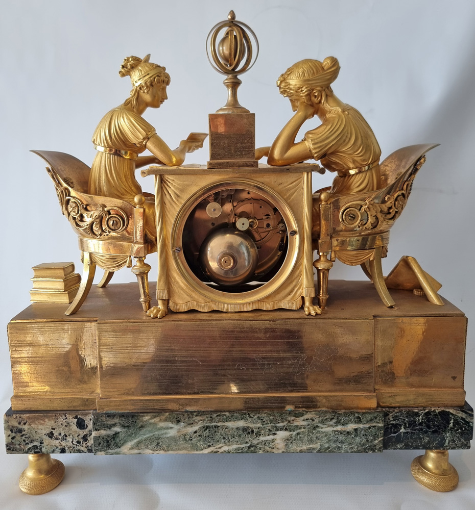 Antique French Empire mantel clock of the Astronomy Lesson by Jean-Andre Reiche