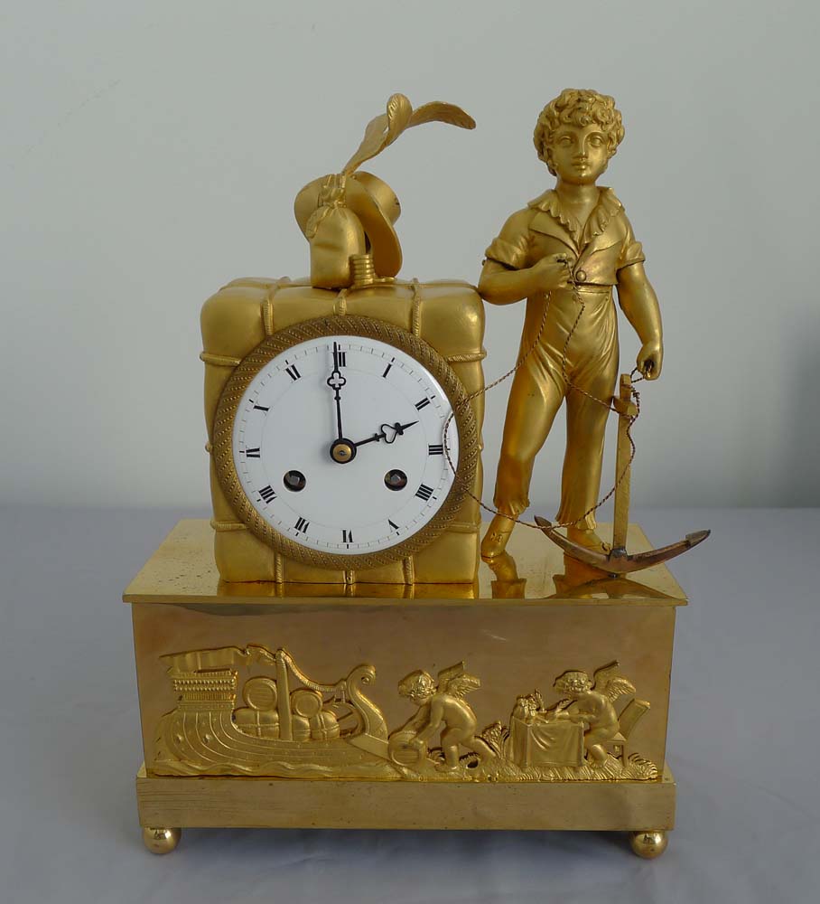 Rare early  French Empire ormolu mantel clock from the Hope and Blackamoor pendule au Negre series.