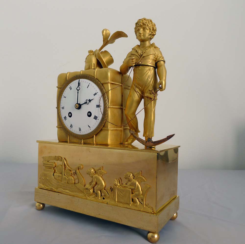 Rare early  French Empire ormolu mantel clock from the Hope and Blackamoor pendule au Negre series.