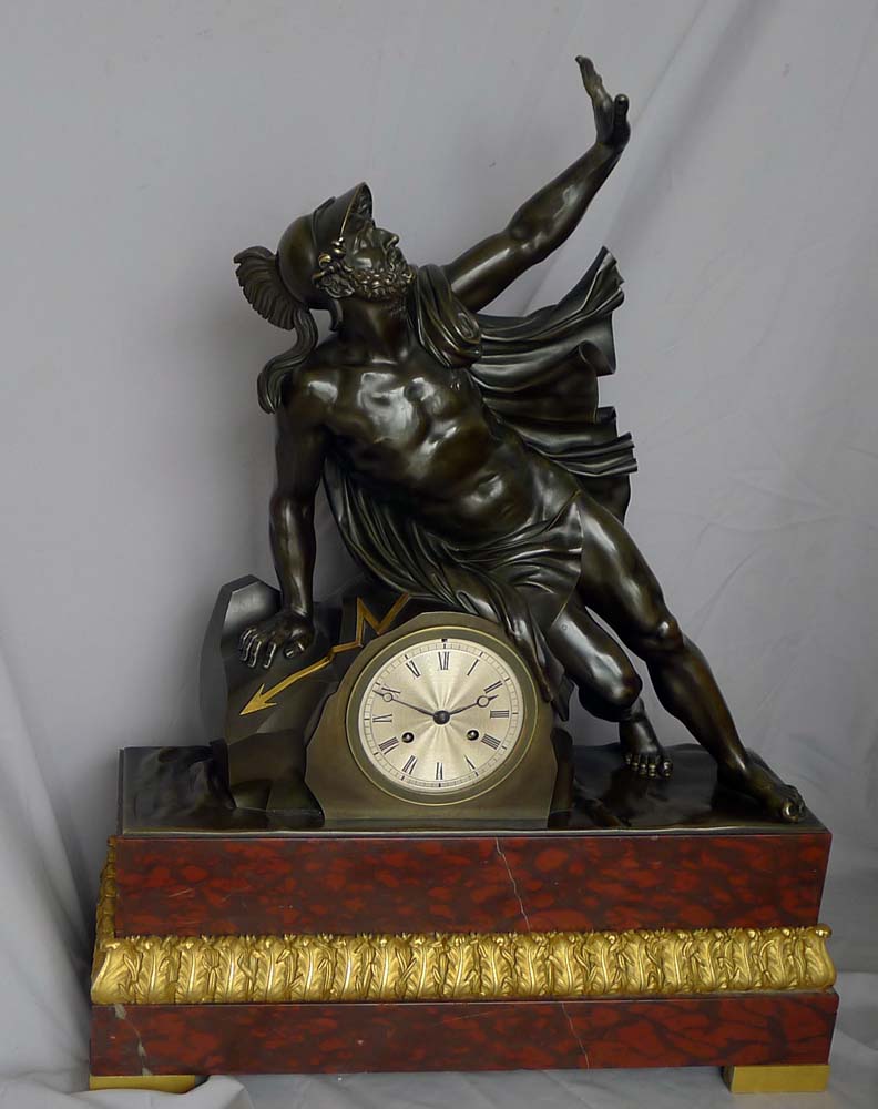 Fine and large antique Charles X mantel clock of Ajax.