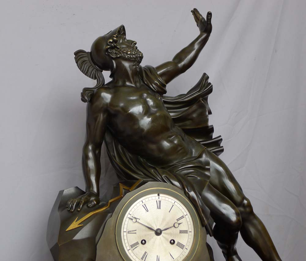 Fine and large antique Charles X mantel clock of Ajax.