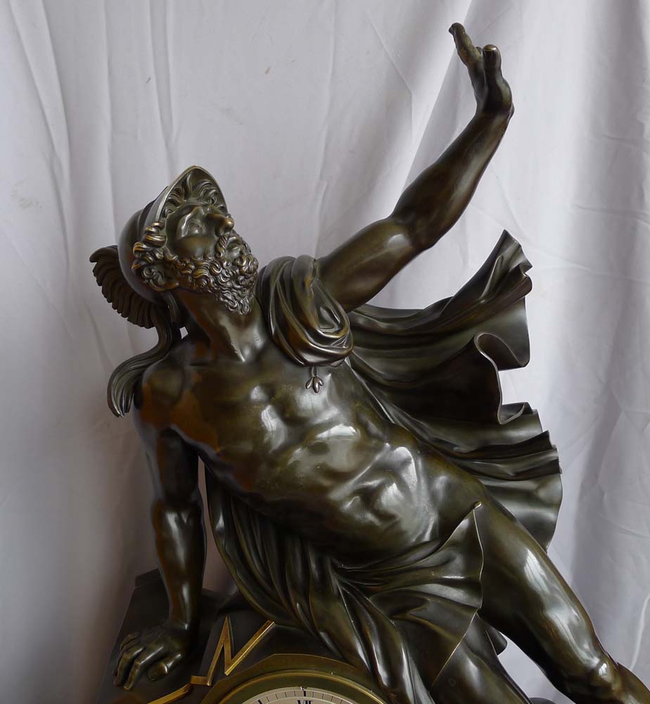 Fine and large antique Charles X mantel clock of Ajax.