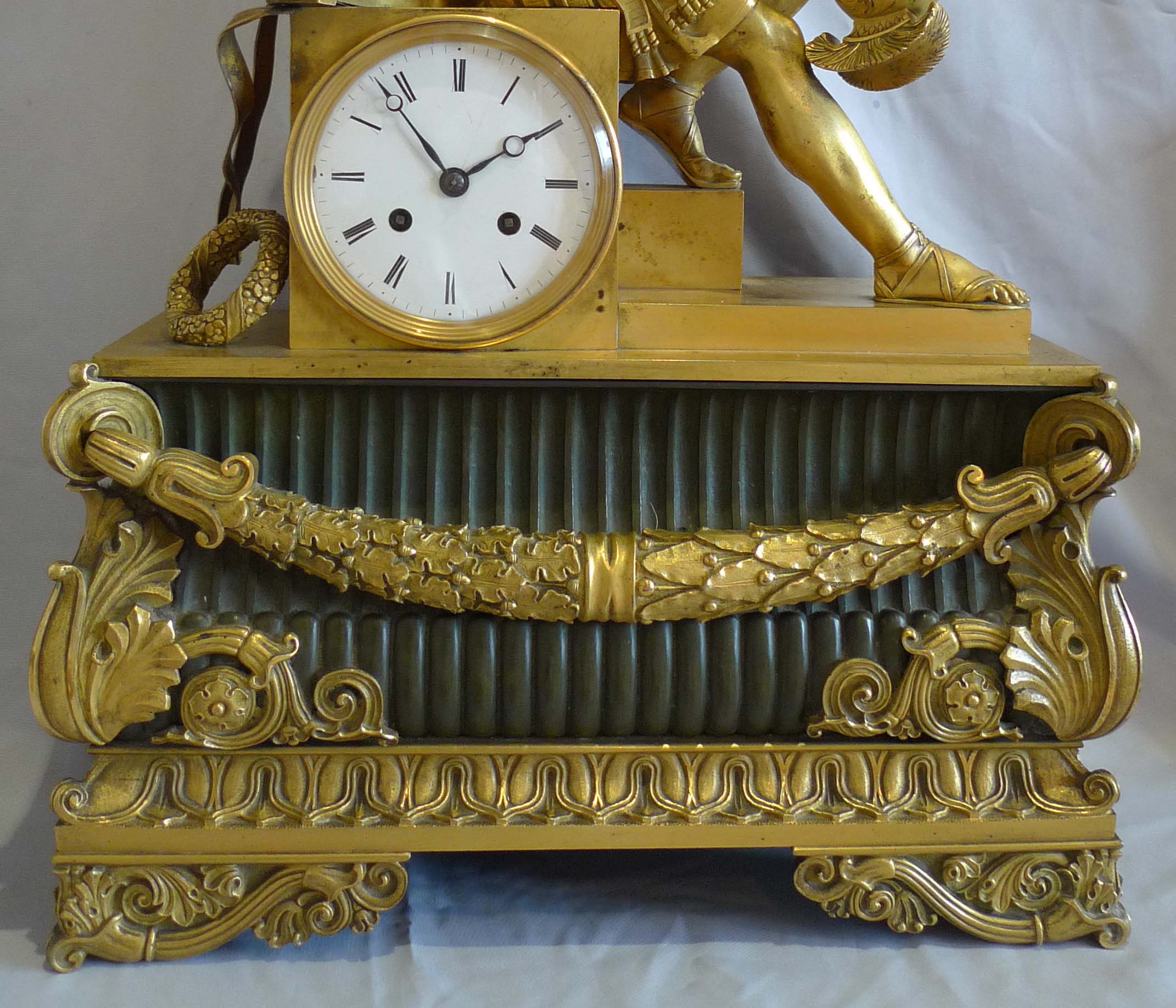 Antique French mantel clock Charles X  of Marcus Aurelius in ormolu and patinated bronze.