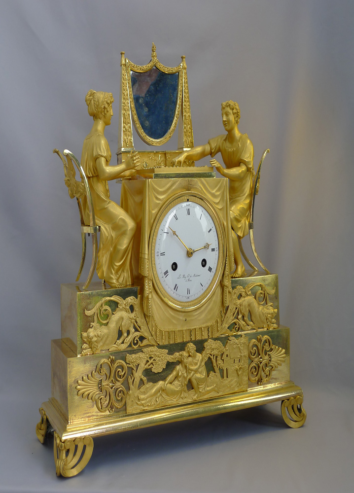 Antique French Empire Ormolu Chequers players mantel clock