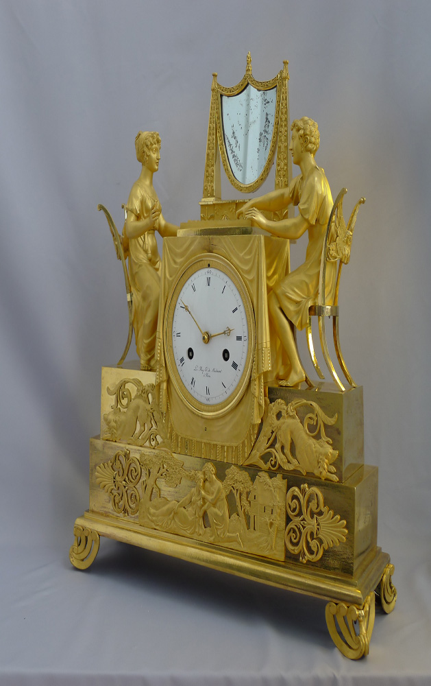 Antique French Empire Ormolu Chequers players mantel clock