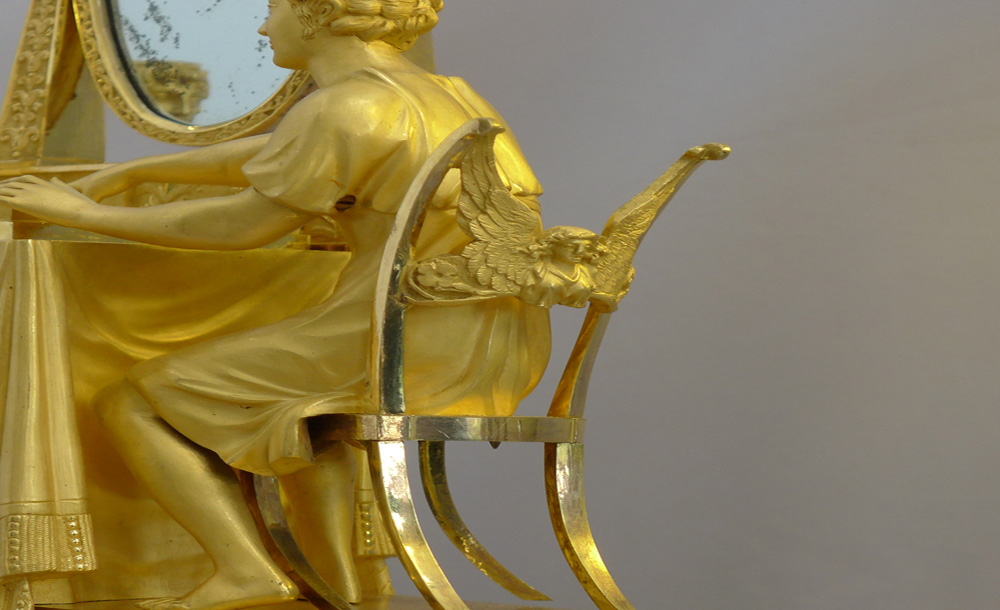 Antique French Empire Ormolu Chequers players mantel clock