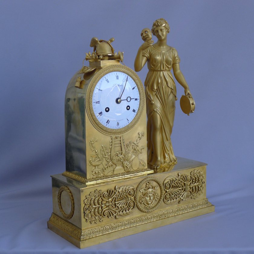 Antique French  Empire Ormolu mantel clock signed LS. Mallet