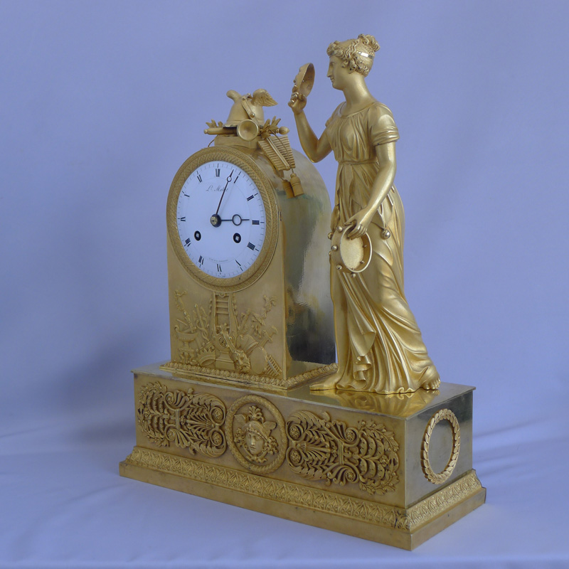 Antique French  Empire Ormolu mantel clock signed LS. Mallet