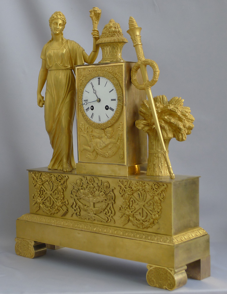 Antique French mantel clock of Ceres, in Ormolu from the Charles X period