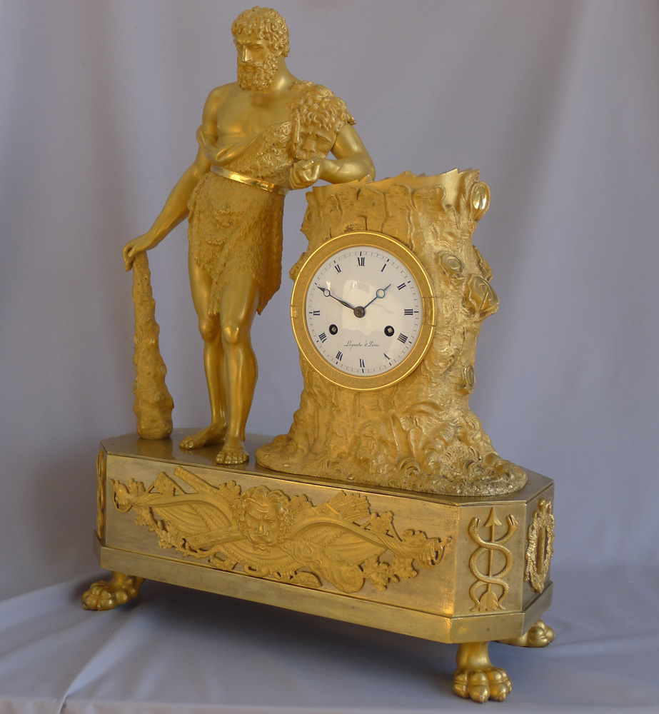 Antique French Empire Mantel clock of Hercules signed Lepaute