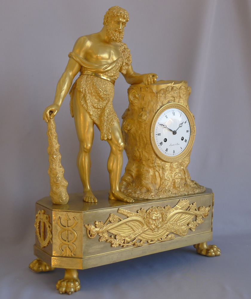 Antique French Empire Mantel clock of Hercules signed Lepaute