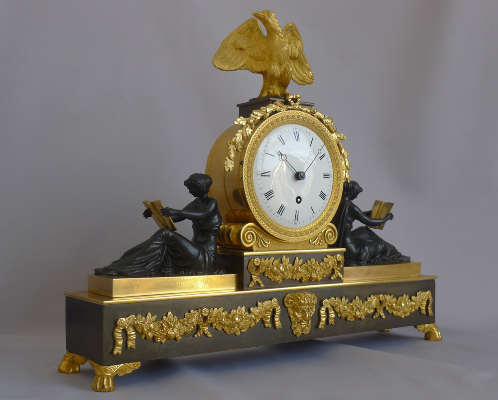 Antique English Regency neo-classical library clock