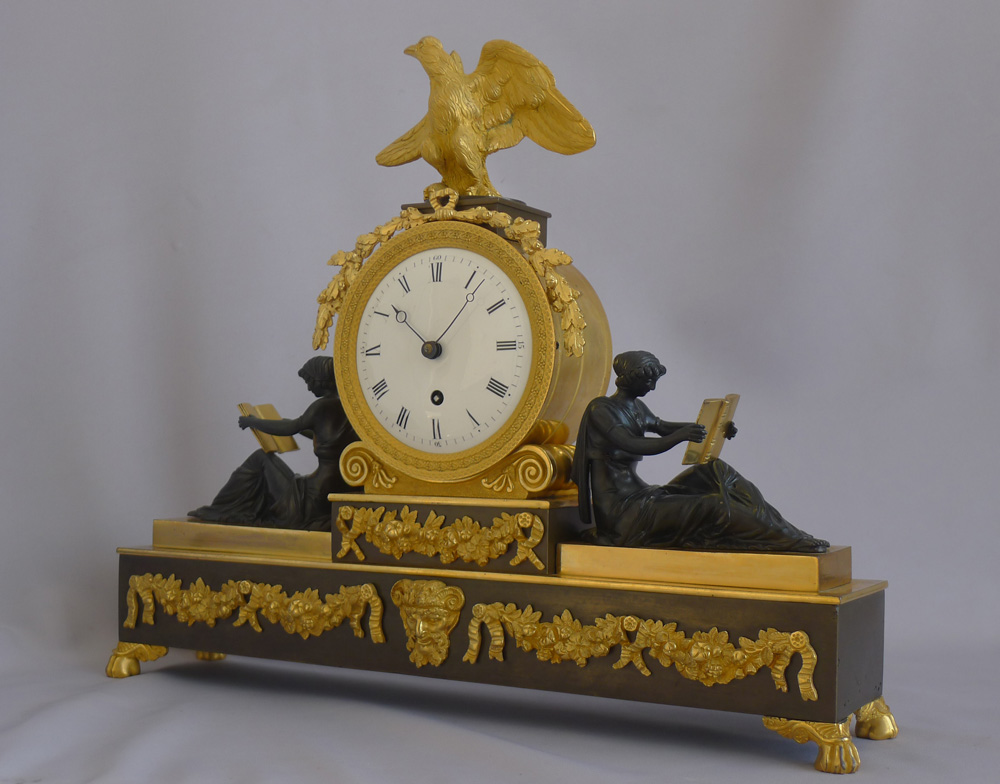 Antique English Regency neo-classical library clock