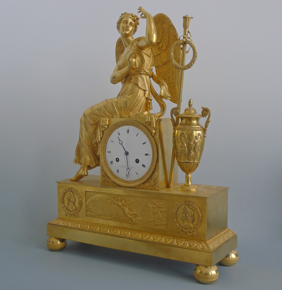 Antique French Empire Ormolu  Mantel Clock of the Goddess Iris
