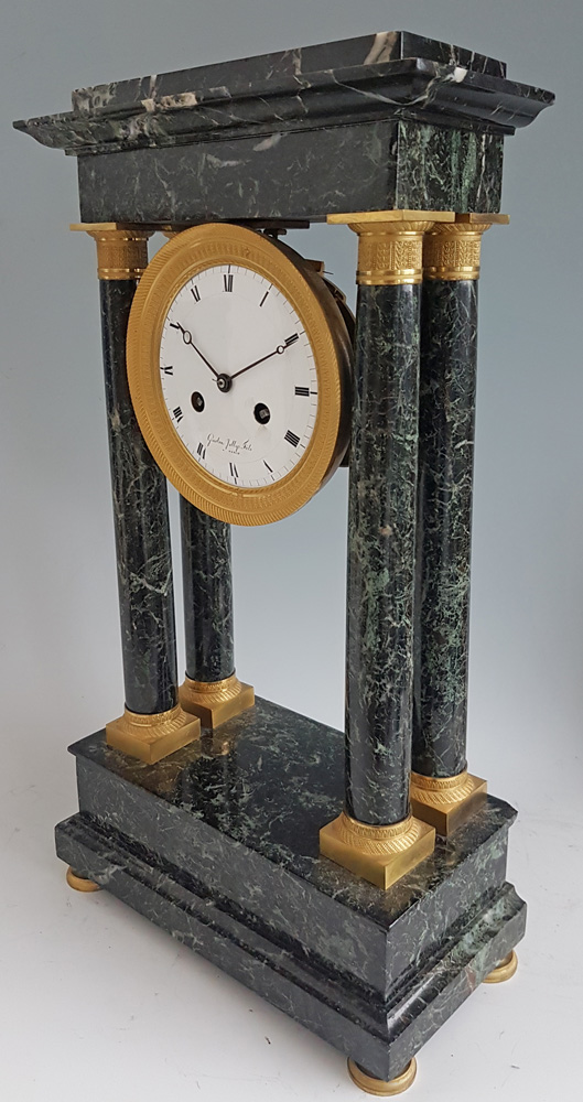 Antique French Empire Ormolu and Marble Portico clock signed Gaston Jolly