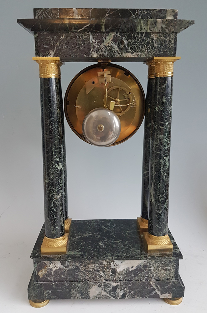 Antique French Empire Ormolu and Marble Portico clock signed Gaston Jolly