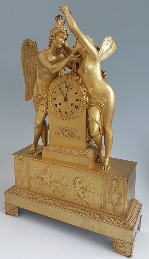 Antique French Ormolu mantel clock of Psyche and Cupid
