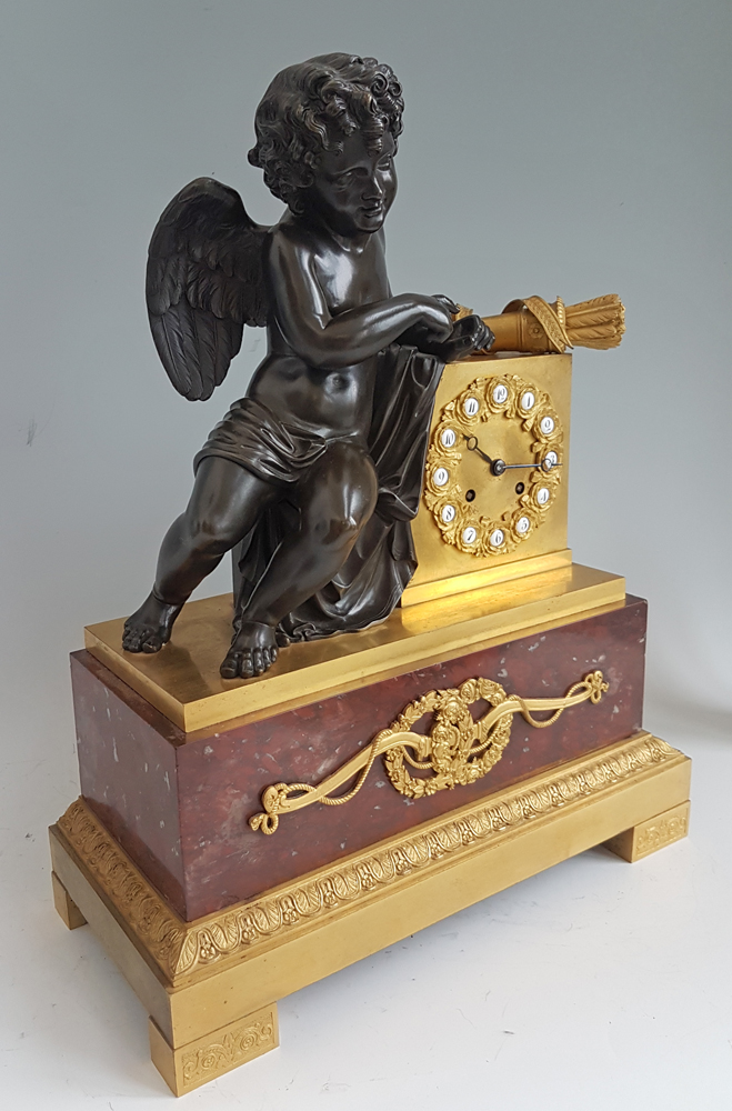 French Louis Phillipe Ormolu, Marble and Patinated bronze Mantel Clock