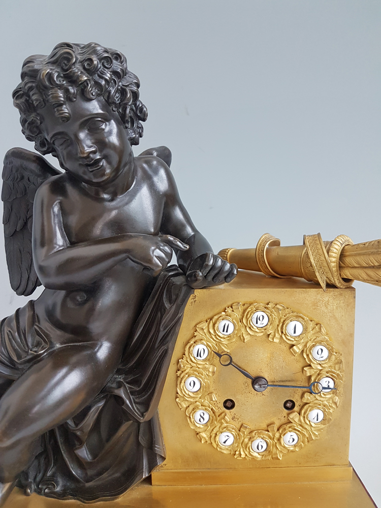 French Louis Phillipe Ormolu, Marble and Patinated bronze Mantel Clock