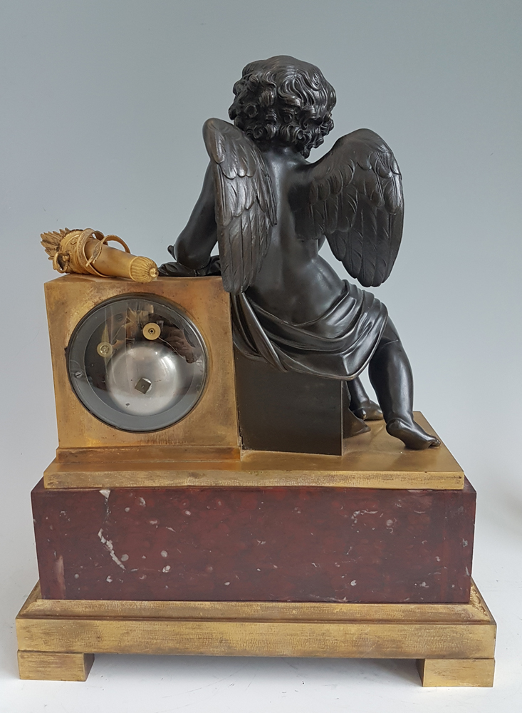 French Louis Phillipe Ormolu, Marble and Patinated bronze Mantel Clock