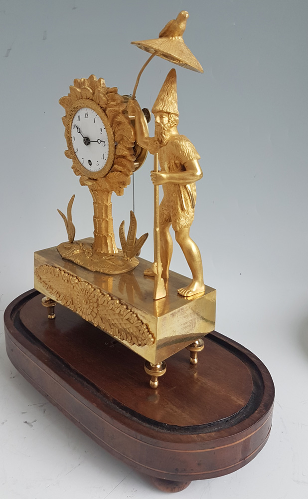 Antique French Empire Ormolu Miniature Robinson Crusoe Mantel Clock