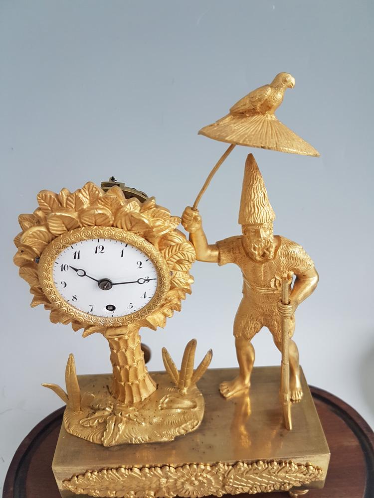 Antique French Empire Ormolu Miniature Robinson Crusoe Mantel Clock