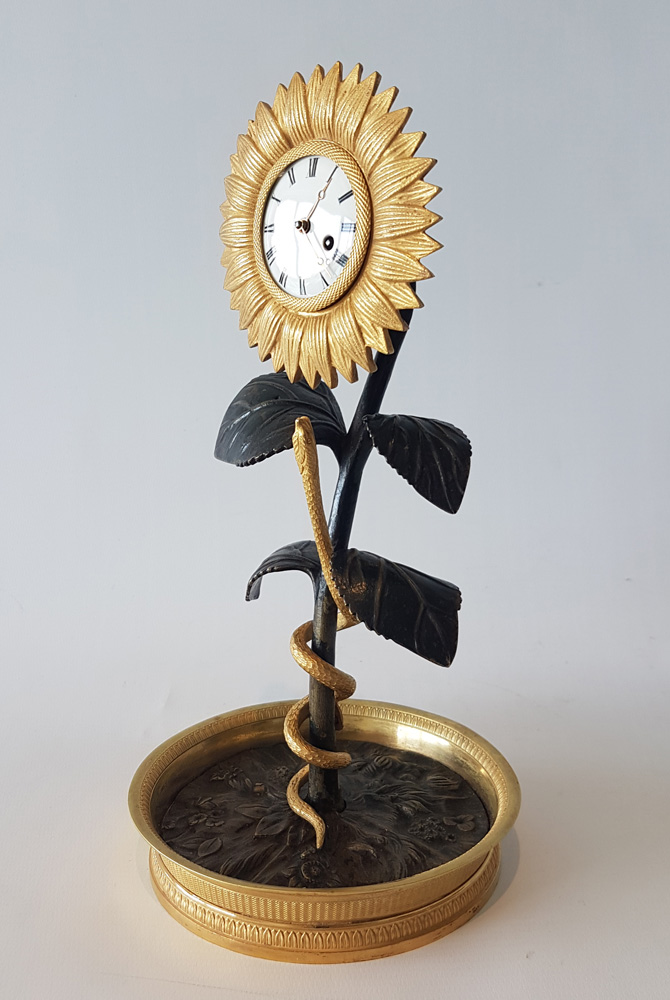 French Empire ormolu and patinated bronze Sunflower clock