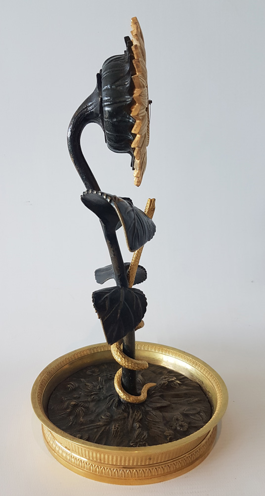 French Empire ormolu and patinated bronze Sunflower clock