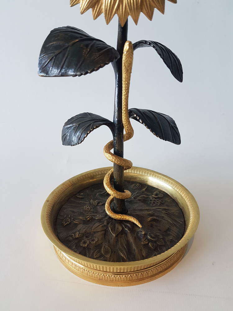 French Empire ormolu and patinated bronze Sunflower clock