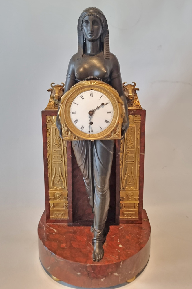 French Empire Gout d'Egypt Mantle Clock Depicting the Goddess Isis