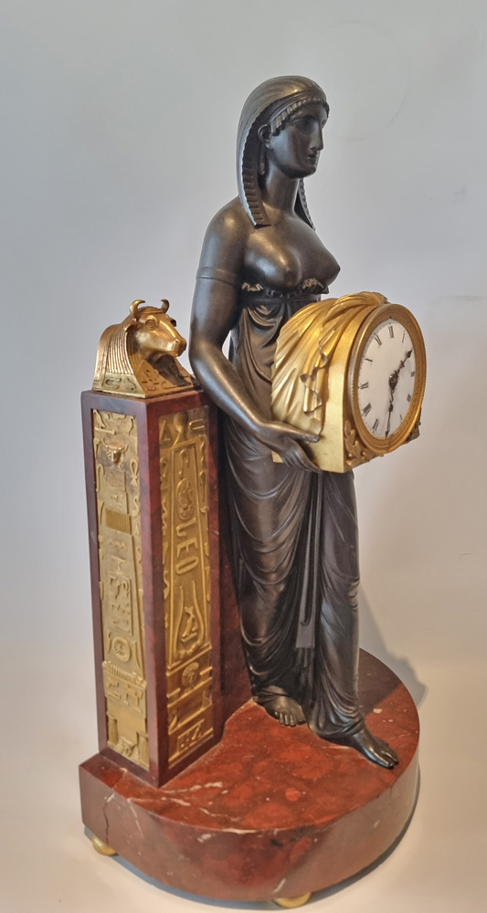 French Empire Gout d'Egypt Mantle Clock Depicting the Goddess Isis