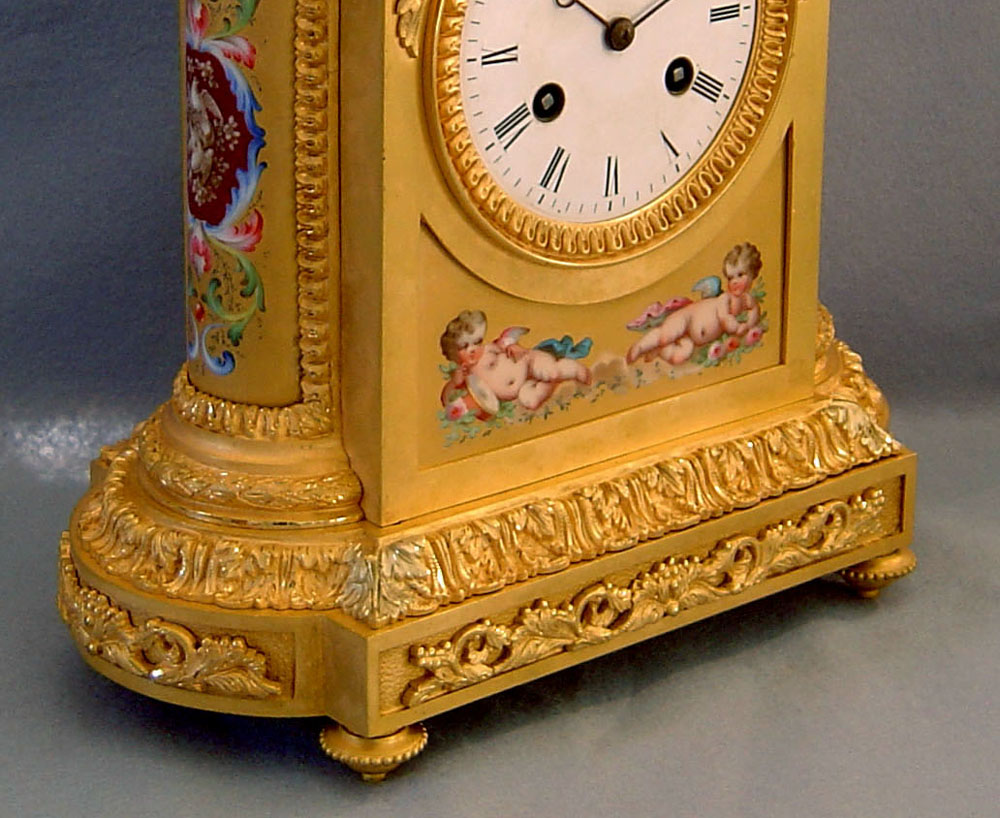 Antique French Napoleon III ormolu & porcelain mantel clock