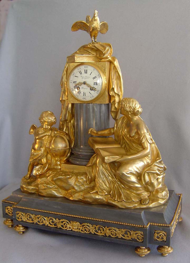 Antique French grey marble and ormolu clock in Louis XVIth style of science.