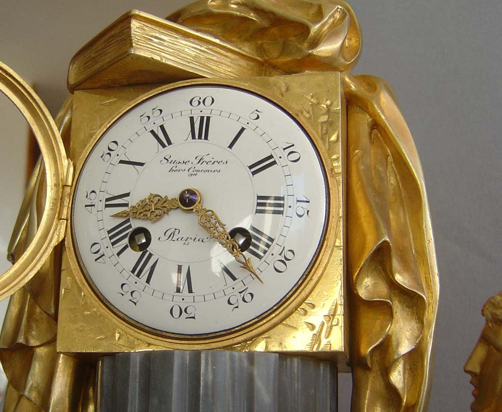 Antique French grey marble and ormolu clock in Louis XVIth style of science.