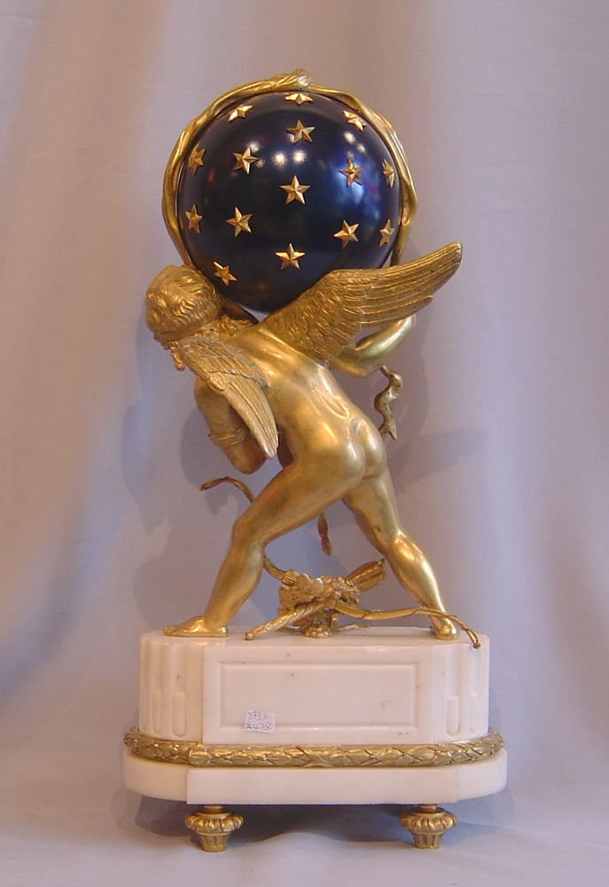 French antique Napoleon III mantel clock of Cupid carrying time.