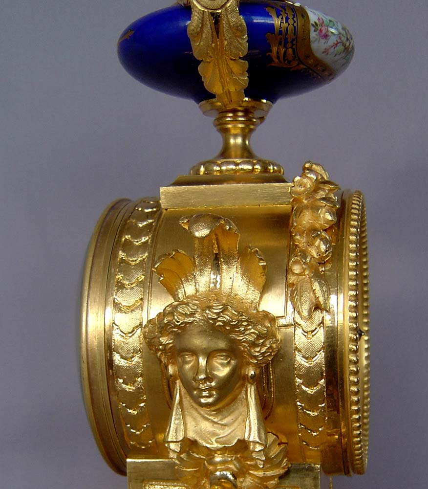 French antique ormolu and bleu du roi jewelled porcelain clock.